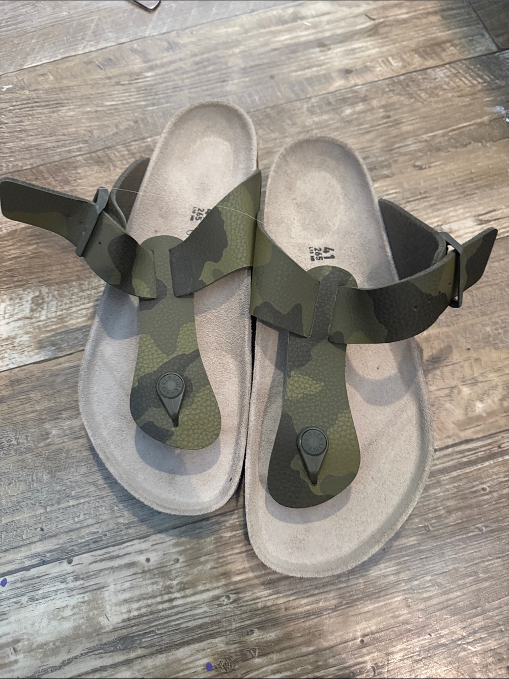 Birkenstock Camo-Pattern Olive Green Toe-Post Sandals